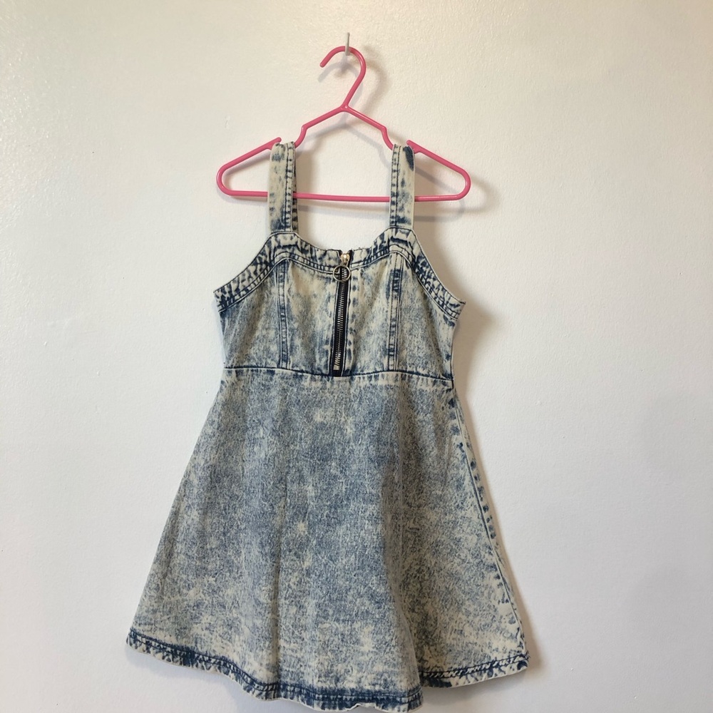 Justice Acid-Wash Blue Denim Mini Dress with Pink Logo